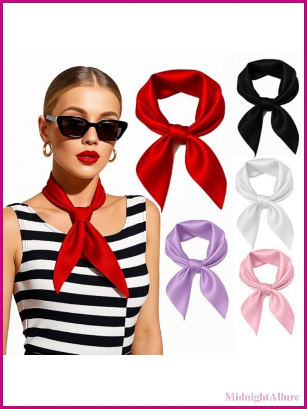 Art Silk Square Hair Scarf 23.6" Lightweight Solid Neck Wrap